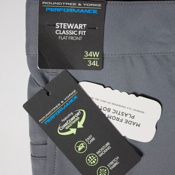 NWT Roundtree & Yorke Performance Stewart Classic Fit Flat Front Pants Men 34x34 - Picture 6 of 8